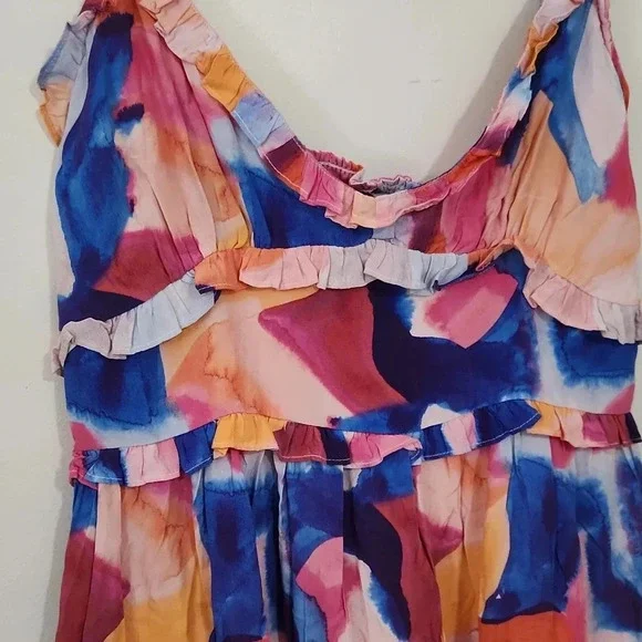 French Connection Tiered Mini Cami Dress Ruffles pink blue orange 6 - Picture 4 of 7